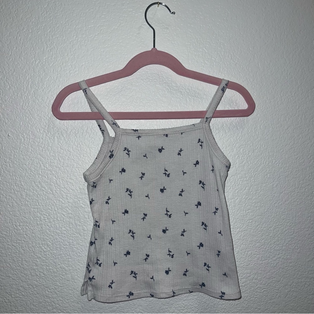 Old Navy Girls Small 6/7 White Floral Tank Top Sleeveless Summer Shirt